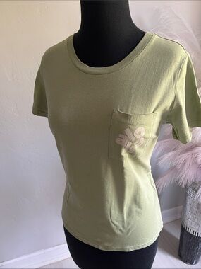 Women's Olive Crewneck Pocket Tee with Subtle Pocket Print